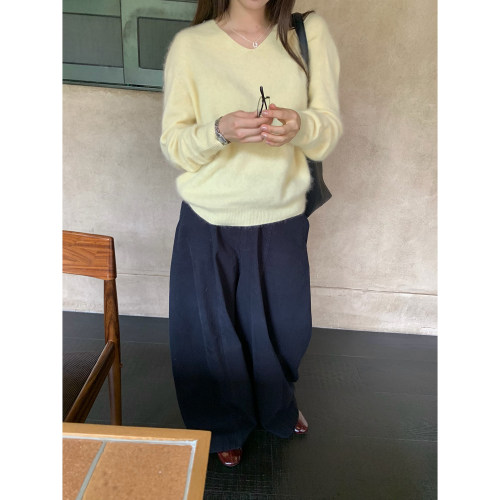 黄油奶酪韩风慵懒温柔v领毛衣女