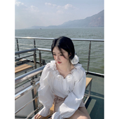 白玫奶芙 法式 气质花朵白色衬衫 范雯雯 女宽松显瘦长袖 百搭上衣