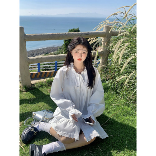 白露晨光花边系带少女连衣裙女
