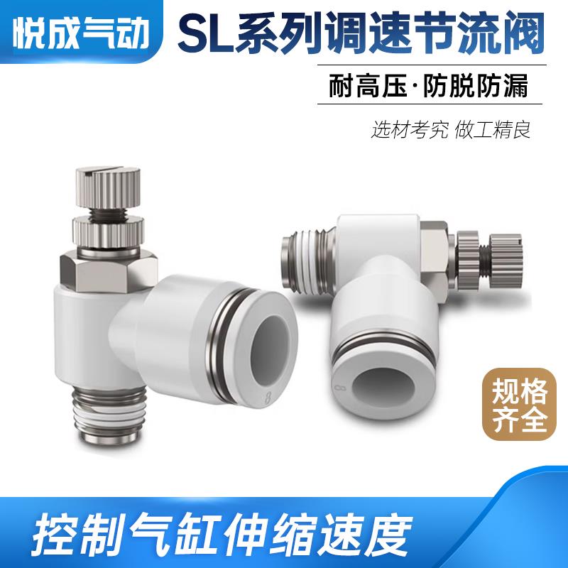 气动气管快速接头节流阀SL8-02调节阀可调气缸调速阀调速开关6-M5