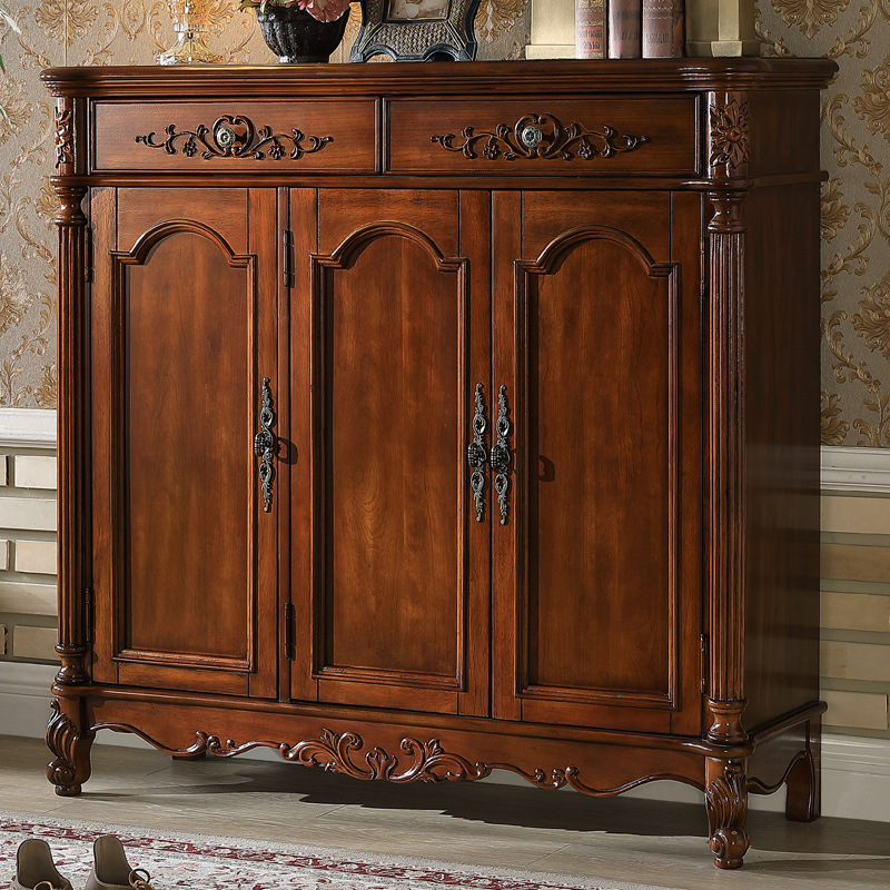 美式两门鞋柜实木家用三门鞋柜欧式复古四门储物柜进门多层鞋架