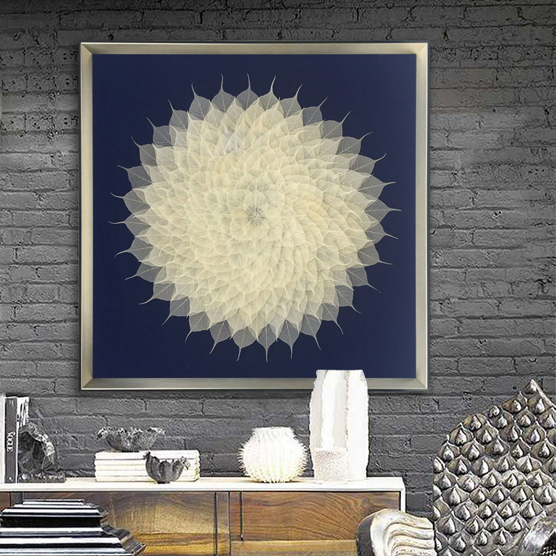 现代简约客厅菩提叶装饰画新中式玄关书房挂画菩提树叶实物装置画