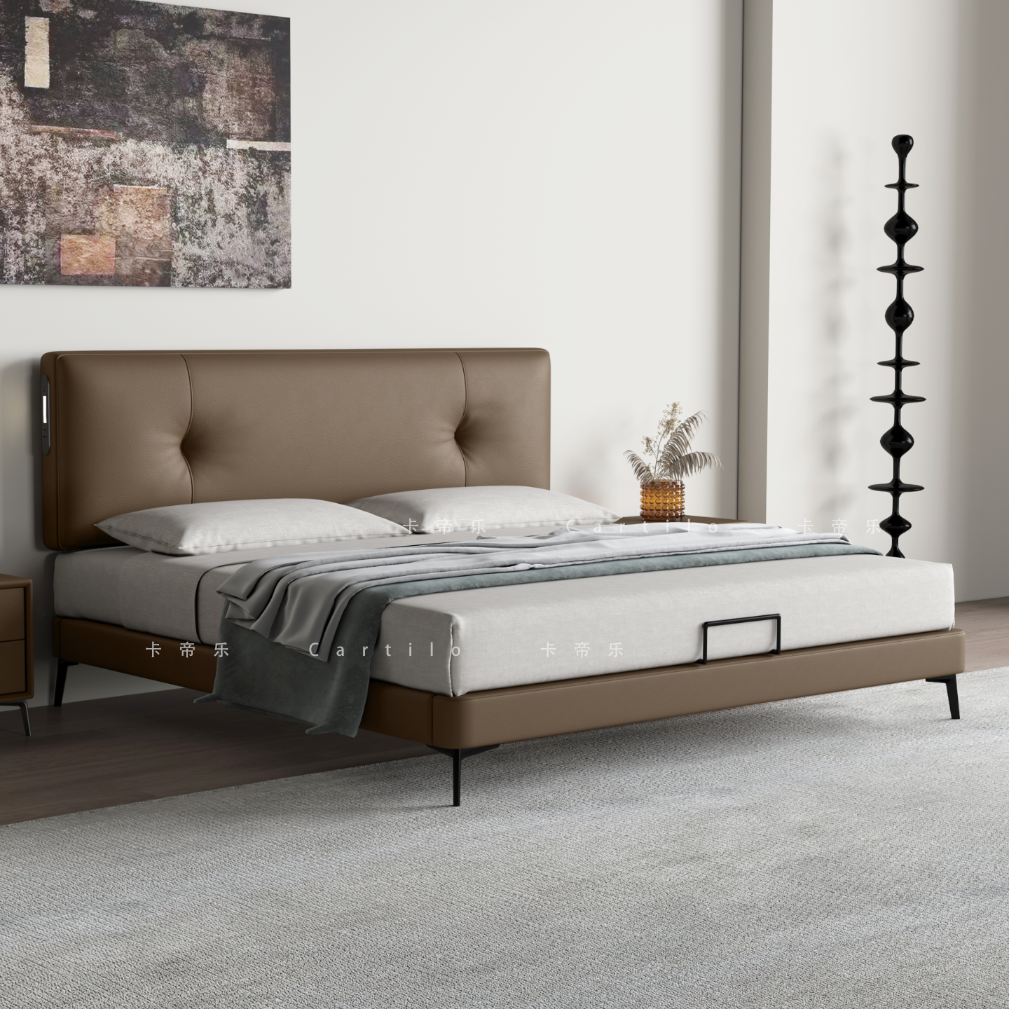 极简超薄床头床现代简约真皮床1.8米双人主卧婚床1.5小户型储物床