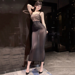 蕾丝吊带丝袜长裙油亮马油丝袜包臀裙性感御姐紧身拼接抹胸吊带裙