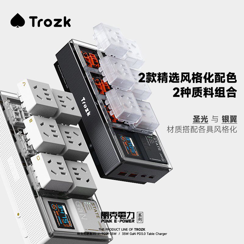 Trozk特洛克朋克电力硬盒v多功能桌面插座电竞排插插线板65W充电