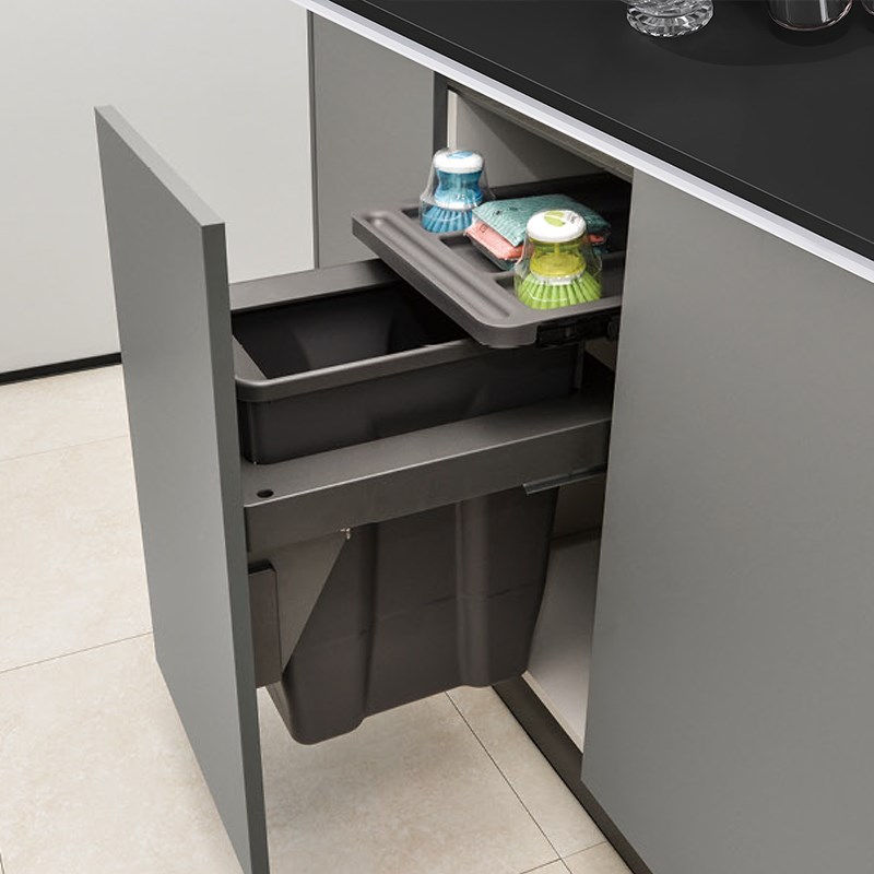 橱柜嵌入式c单桶垃圾桶带盖子家用厨房垃圾桶拉篮洗手间隐藏清洁