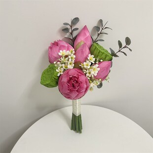 新中式仿b真荷花莲花手捧花影楼婚纱摄影仿真花束客厅摆设插花装