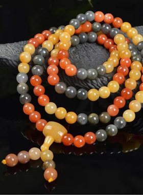 新疆金丝玉手链彩色多圈手串圆珠三色108颗手链