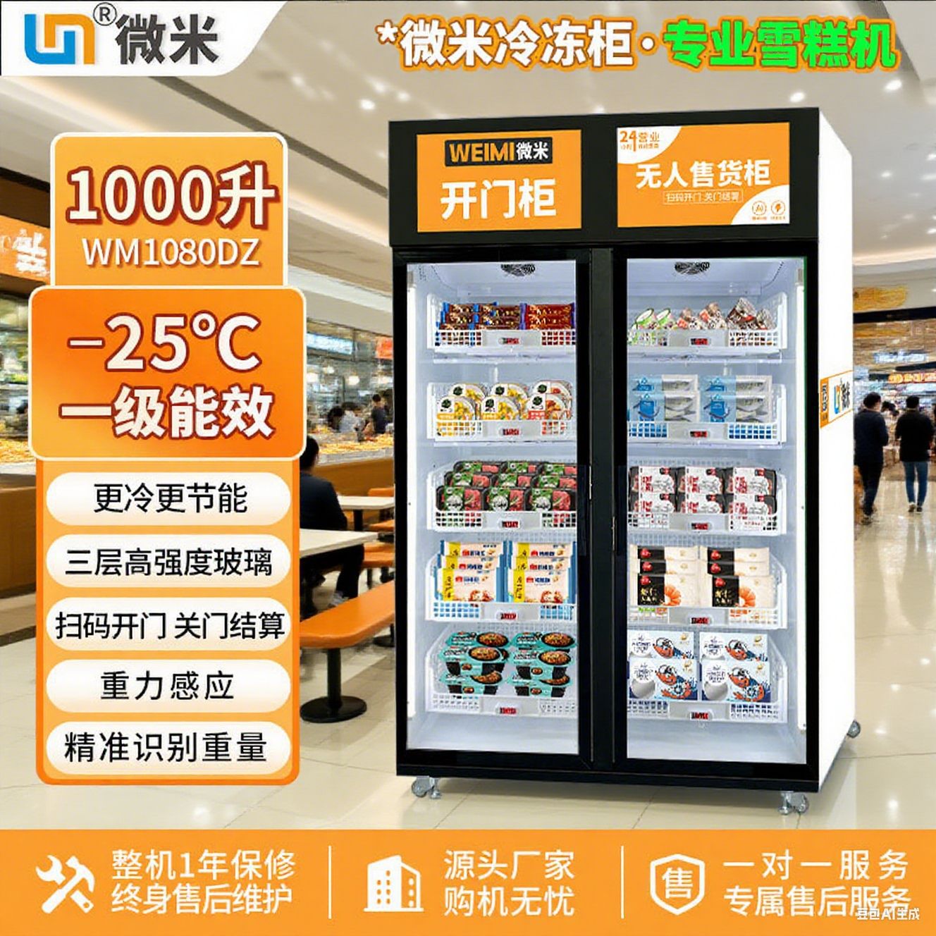 微米冰激凌自动售卖机生鲜柜冷冻预制菜生鲜肉类冰淇淋自动售卖机