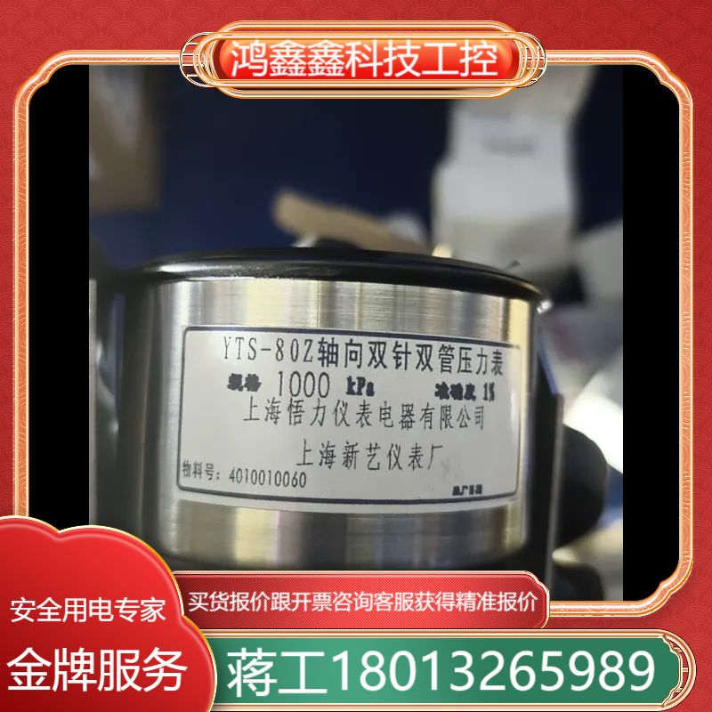 YTS-80Z轴向双针双管压力表，规格1000 kPa，精度