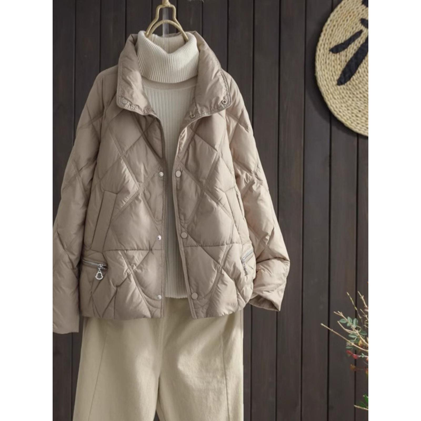 冬季立领羽绒棉服女款2023年新款韩版菱格休闲防风纯色短外套棉衣