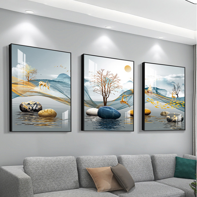 速发北厅装饰画三联沙发背景画挂画简约大气餐厅壁卧墙室墙画