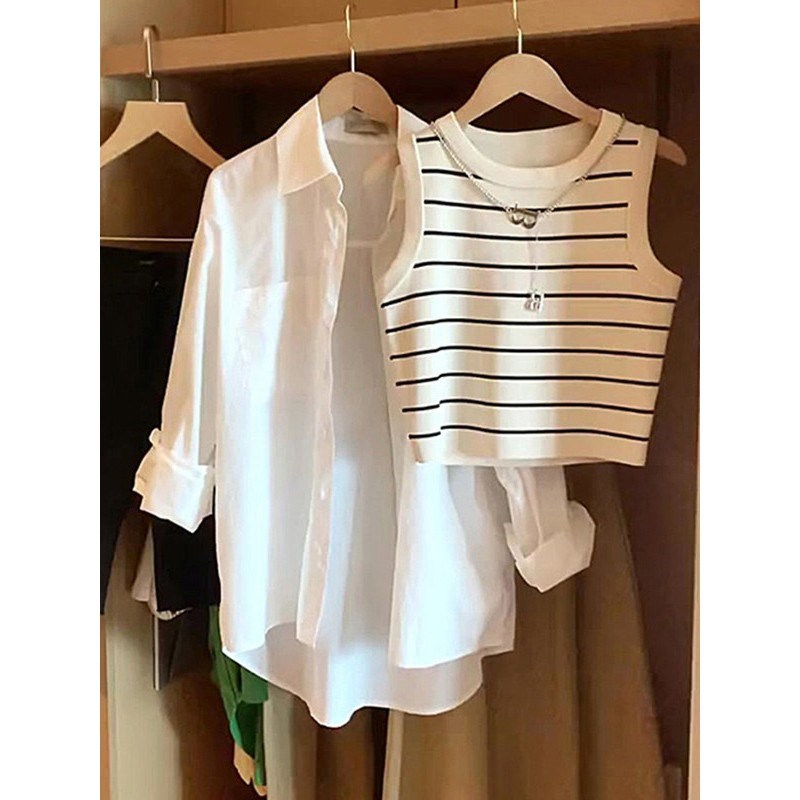 速发白色天丝防晒衫套装衣季法式薄气透款棉麻衬夏外套长袖上衣