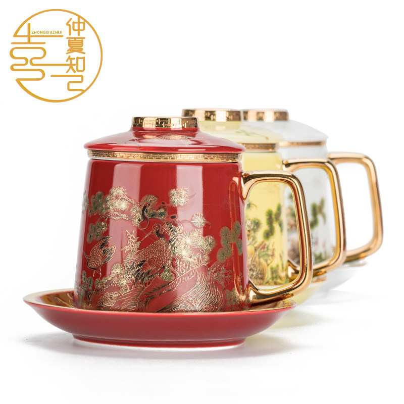 速发彩寿杯陶瓷带盖办公杯泡茶室套装送老人生日做水创意礼品