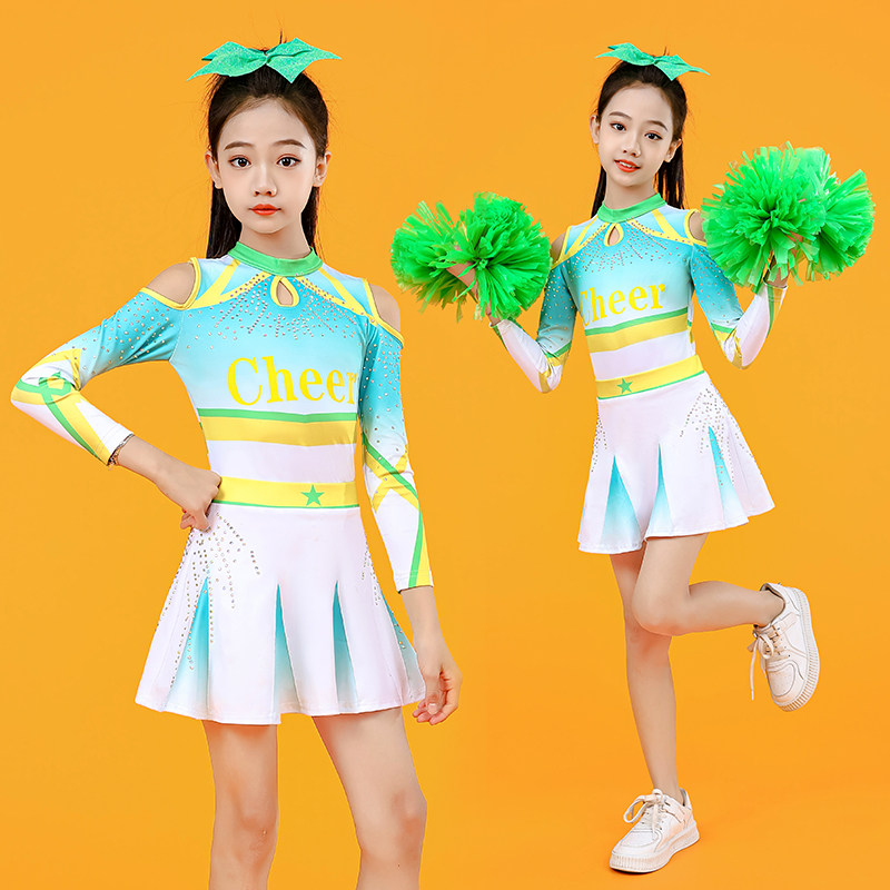 速发儿童啦啦操长出服演袖童拉拉队比赛中服小学生运动会团体操服