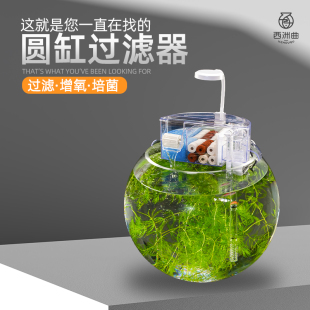 速发圆形鱼缸净合循环三水一小水系统小型增氧瀑布式壁挂式过滤