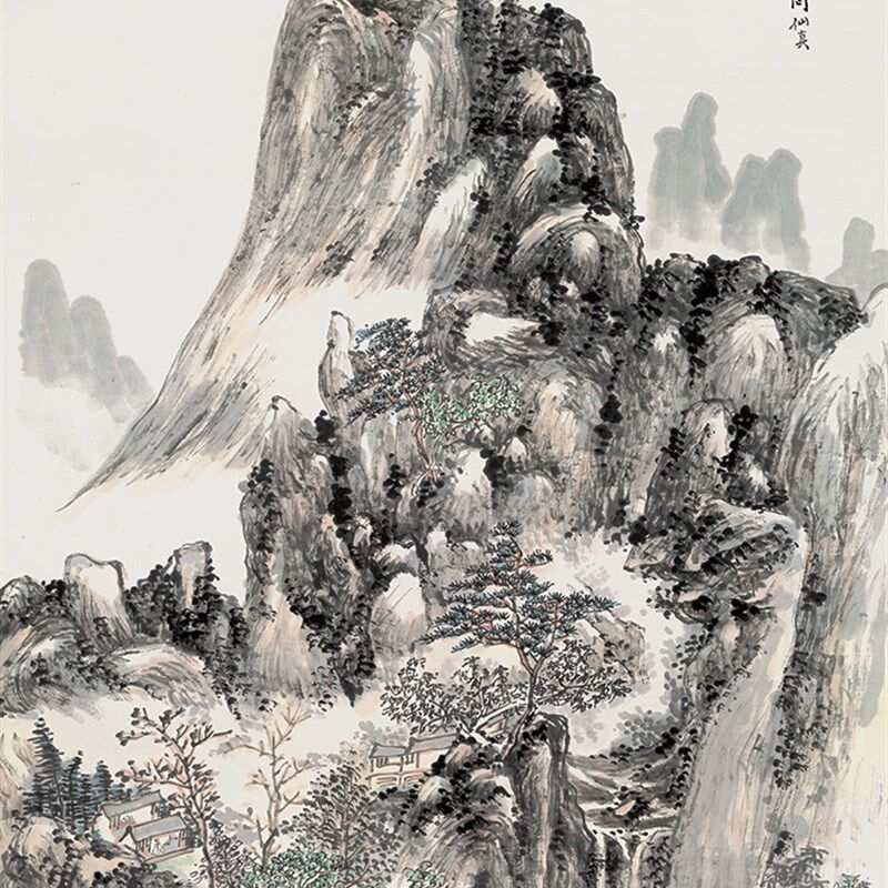 速发黄宾虹 设色山装2国画宣纸清心水饰画芯高画微喷打印印刷