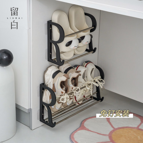 速发生学宿舍好物壁挂式桌下鞋架子办公室打免孔收纳神器家用门後