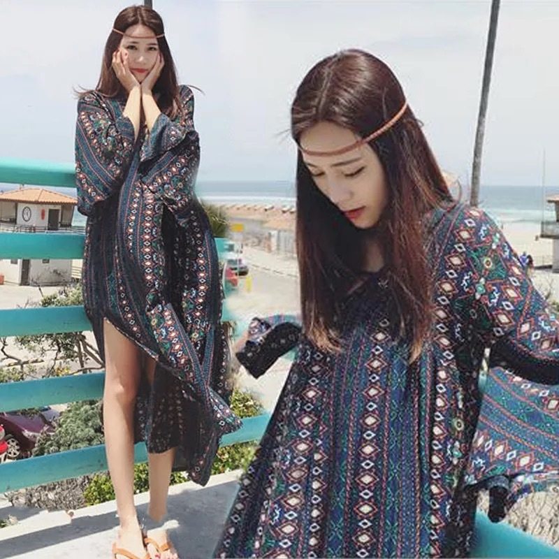 速发尼泊尔泰国旅游衣服西藏度南民族连亚沙滩裙海边云假风衣裙