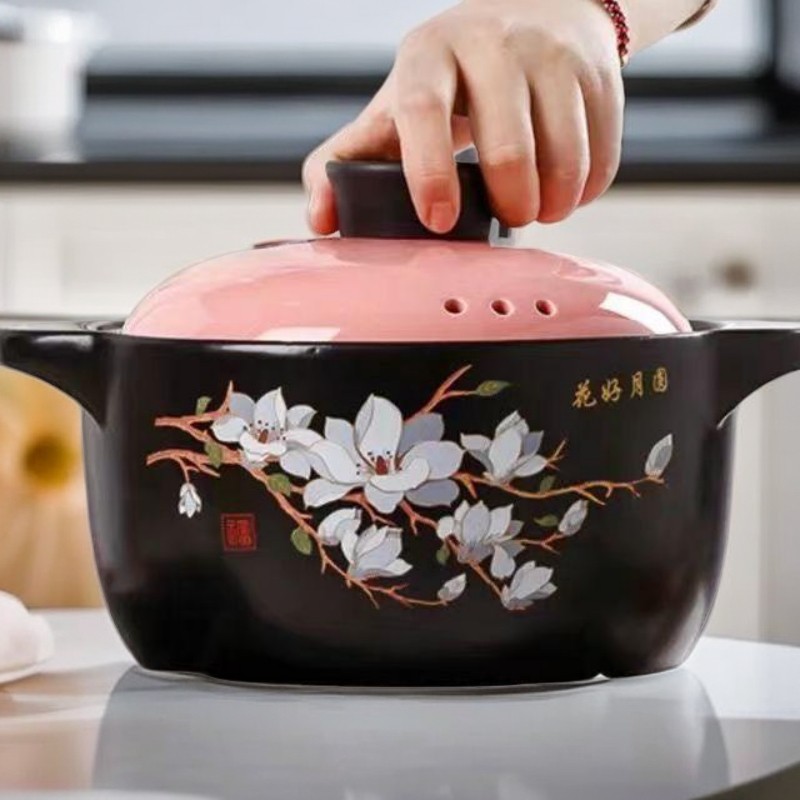 4.2L升花好月圆砂锅家用煲汤炖锅陶瓷汤锅明火煲仔饭家用