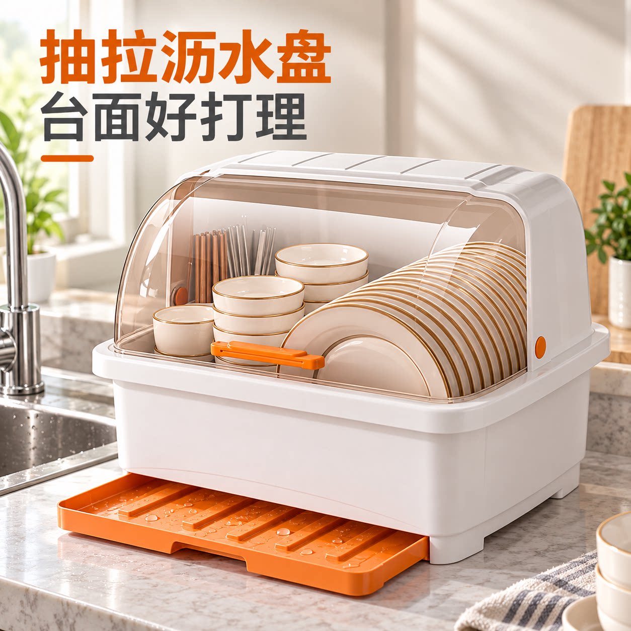 加厚厨房装碗筷收纳盒家用带盖碗碟置物架塑料碗柜碗箱碗架可沥水