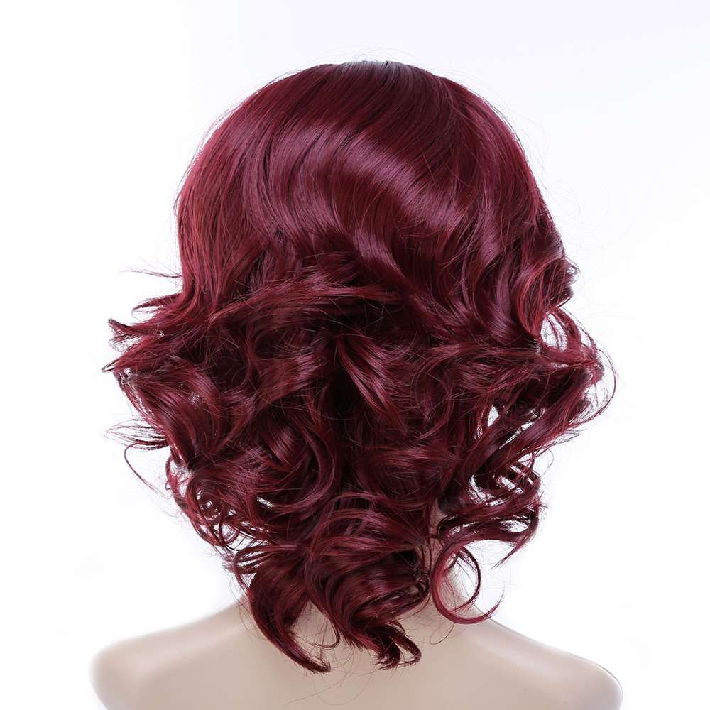 网红Wig left partial face trimming wine red hairstyle wig