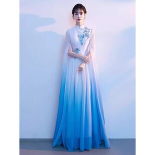 旗袍走秀演出服装团队舞台长款高端大码2025新款中国风晚礼服裙女