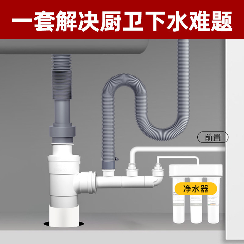 好货厨房75pvc管内插三通水槽净水器洗碗机前置厨宝排水管接头三