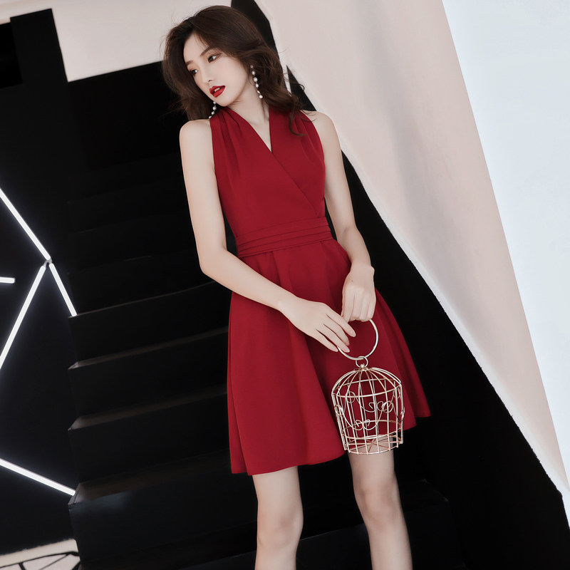 短款新娘敬酒服女平时可穿红色结婚小个子订婚宴会小晚礼服连衣裙
