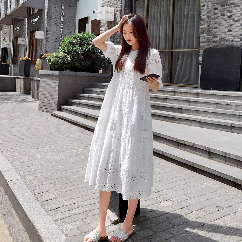 好货孕妇连衣裙2025夏装长款白色蕾丝仙女时尚潮夏天个性洋气裙子