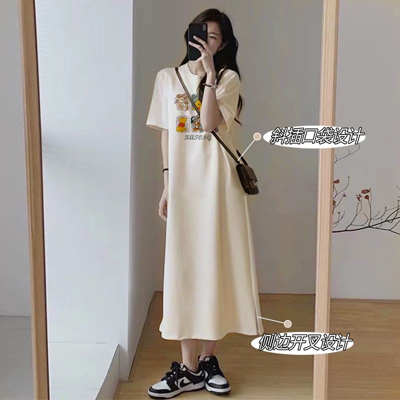 好货连衣裙女夏季2025新款时尚短袖t恤长裙子显瘦宽松大码慵懒风