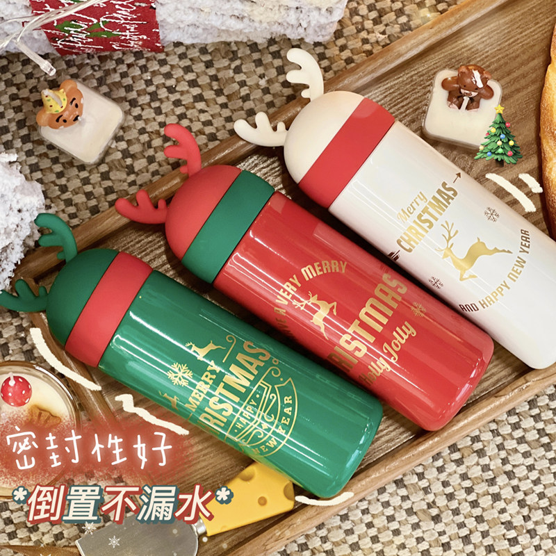 好货圣诞保温杯可爱鹿角水杯少女心韩版ins风圣诞节礼物保温瓶随