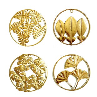 Nodic Wrought Iron Wall Hanging Ornament Gold Round Ginkgo