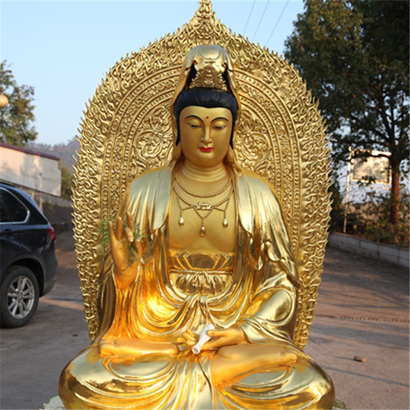 好货寺庙树脂佛像 金色2米3高带背光坐观音菩萨 莲花观世音佛像