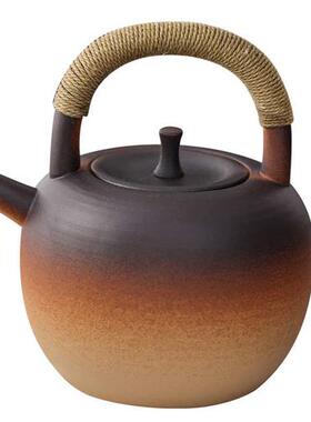 极速日式陶壶柴烧煮茶壶紫砂烧水壶家用陶瓷黑晶炉功夫茶具铁提梁