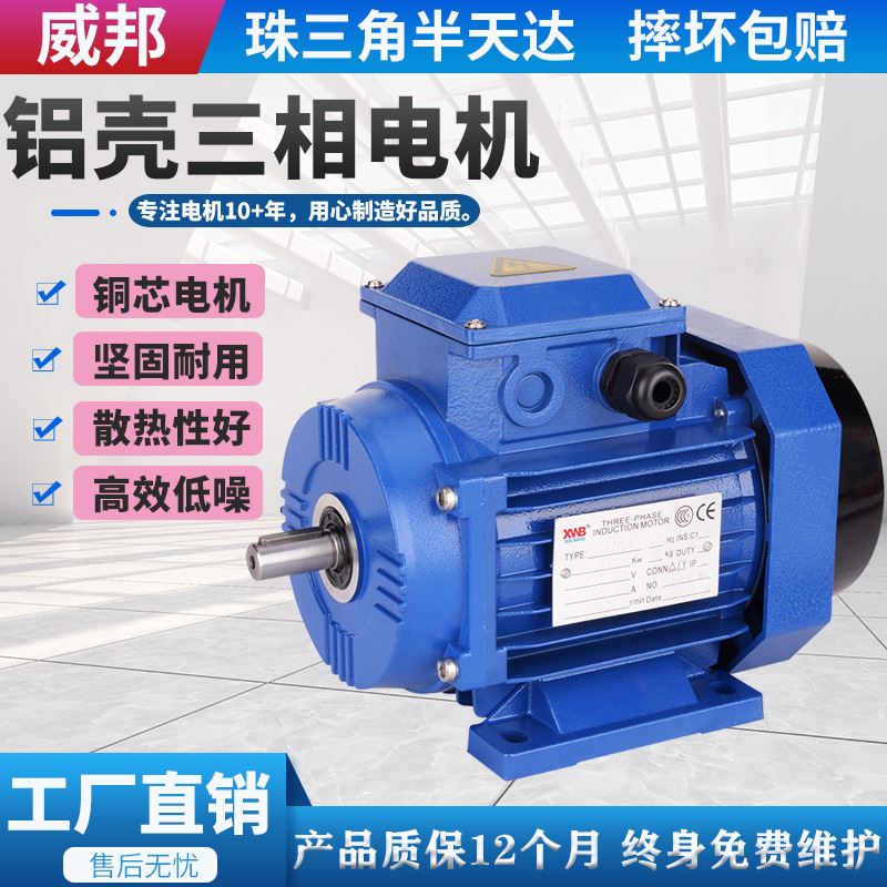 三相异步马达0.18KW-4KW速度2800转2极2P铝壳电机交流电动机全铜