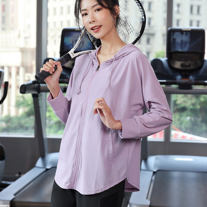 好货连帽拉链运动外套女宽松大码瑜伽服上衣秋跑步训练健身服长袖