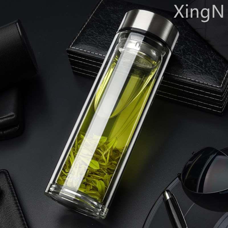 好货玻璃杯男士双层隔热水杯大容量便携茶杯过滤女家用加厚底泡茶