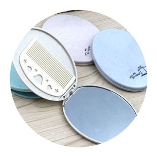 碧贵泉塑料学生梳子随身翻盖化妆镜带便携式 椭圆形小镜子补妆折