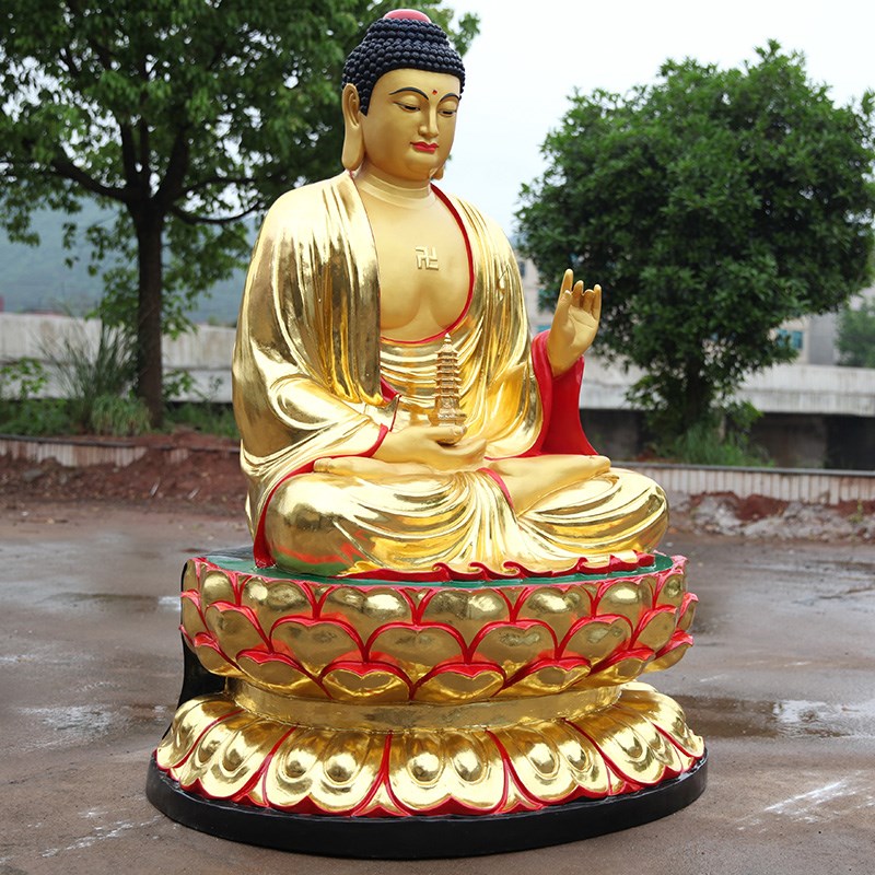 好货厂家直销佛像树脂鎏金佛祖阿弥陀佛1米8三宝佛摆件如来药师佛