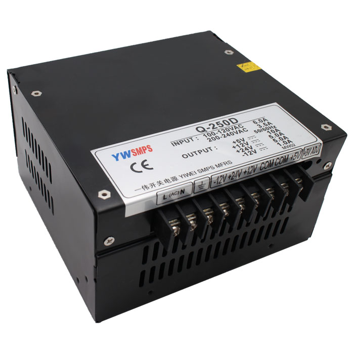 。Q-250D四组输出5V12V24V-12V10A5A1A一伟工业直流稳压开关电源