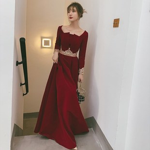 敬酒服新娘2025新款秋冬平时可穿红色气质晚礼服订婚回门丝绒长袖