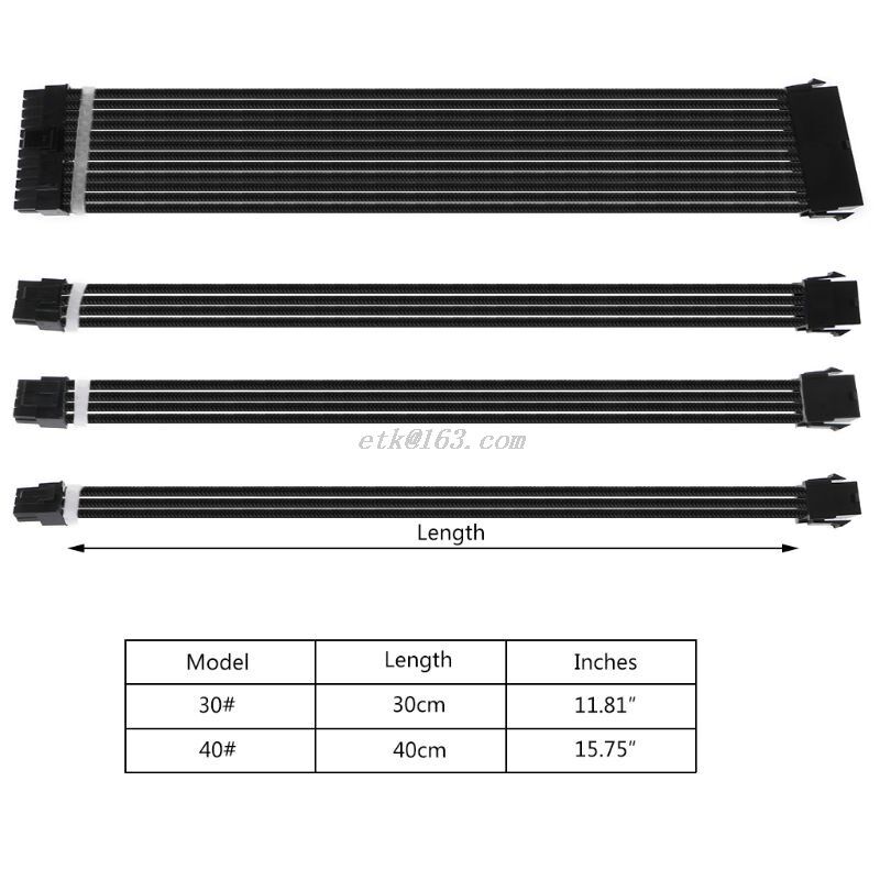 新品1 Set 30cm40cm ATX Btasic Extension Cable Kit PC GPU CPU