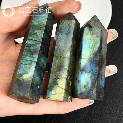 新品天然月光g石单尖六棱柱摆件拉长石原石六角柱水晶原石家居摆