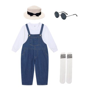 极速新款牛仔背带裤套装白Tw短袖帽子头纱幼儿园毕业照季拍摄儿童