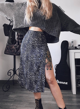 极速Sexy Leopard Print Suummer Skirt Women Split High Waist