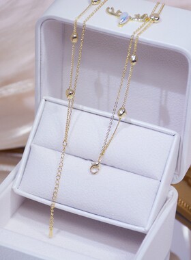 新品14k Real Gold Double layer Heart NecklaNce Shining Bling