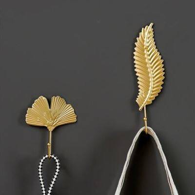 新品Retro Gold Leaf Shape Hanging Hooks Punch-FreeV Wall Han
