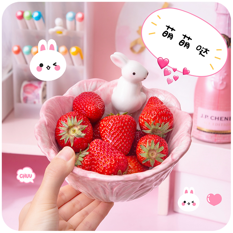 极速水果沙e拉兔子碗新款兔饭碗儿童盘子女家用瓷碗餐具陶瓷盘可