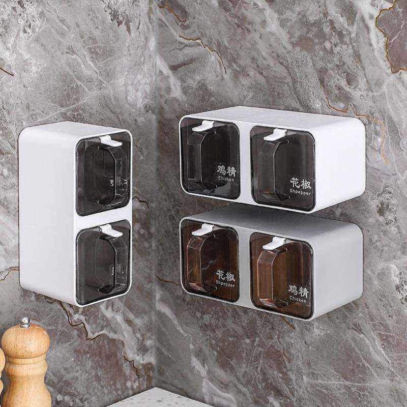 极速可盒厨房免打孔壁挂式旋x转瓶罐盒调料置物架调味盒/调料瓶塑